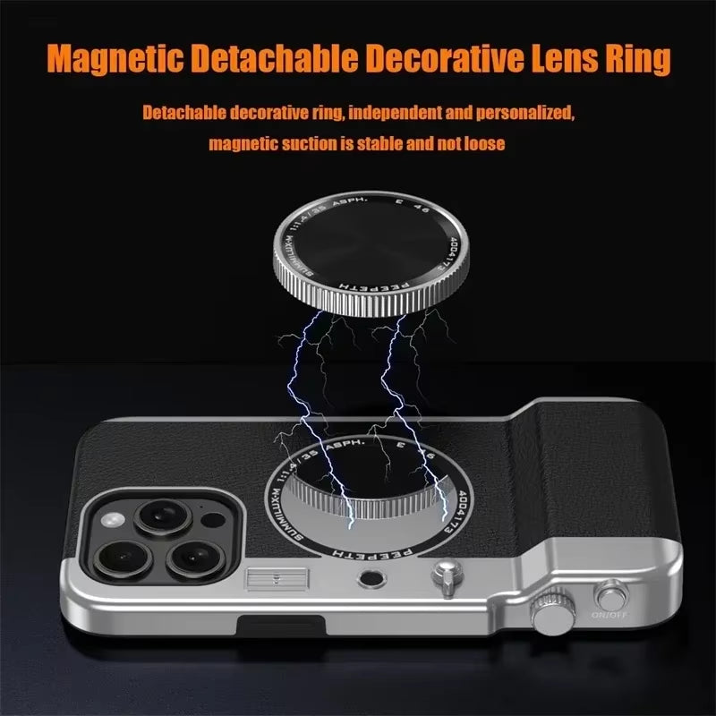 Retro Bluetooth Camera Magnetic Mirror Hard PC Phone Case for Magsafe Iphone 15 14 13 12 Pro Max Cosmetic Mirror 15 Phone Cover