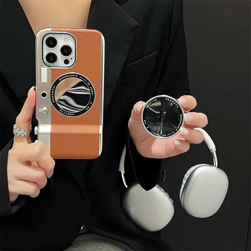 Retro Bluetooth Camera Magnetic Mirror Hard PC Phone Case for Magsafe Iphone 15 14 13 12 Pro Max Cosmetic Mirror 15 Phone Cover