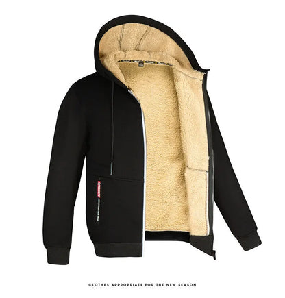 Winter Lambswool Coats Thicken Warm Jackets Long Sleeve Zipper Hoodies Casual Sports Fleece Coat Hooded Hunting Jacket