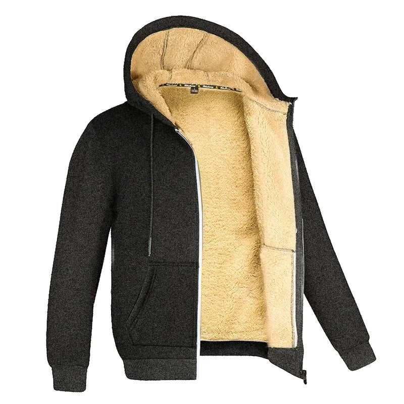 Winter Lambswool Coats Thicken Warm Jackets Long Sleeve Zipper Hoodies Casual Sports Fleece Coat Hooded Hunting Jacket