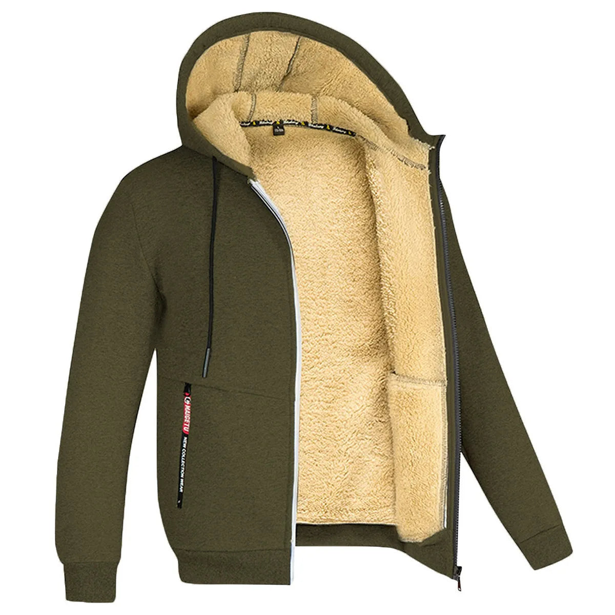 Winter Lambswool Coats Thicken Warm Jackets Long Sleeve Zipper Hoodies Casual Sports Fleece Coat Hooded Hunting Jacket