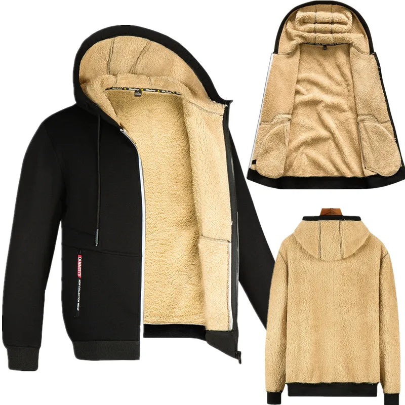 Winter Lambswool Coats Thicken Warm Jackets Long Sleeve Zipper Hoodies Casual Sports Fleece Coat Hooded Hunting Jacket