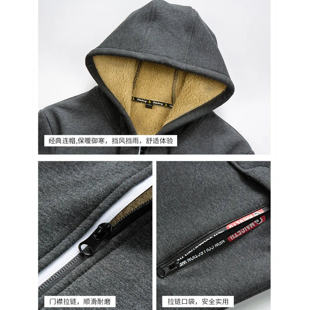 Winter Lambswool Coats Thicken Warm Jackets Long Sleeve Zipper Hoodies Casual Sports Fleece Coat Hooded Hunting Jacket