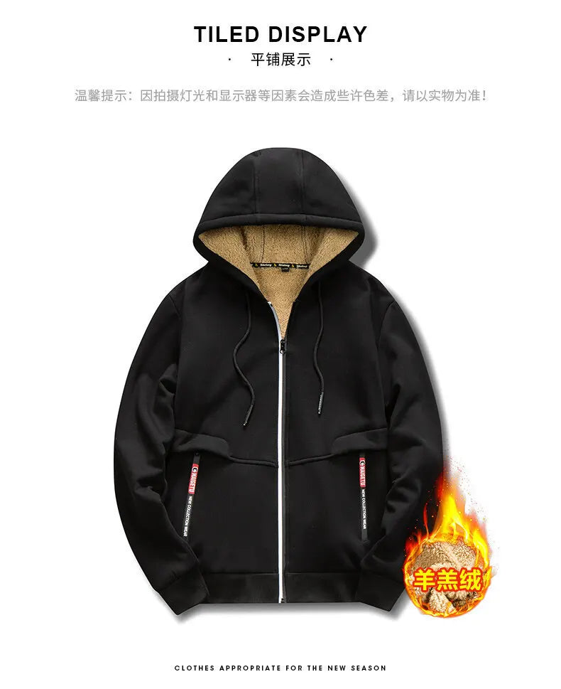 Winter Lambswool Coats Thicken Warm Jackets Long Sleeve Zipper Hoodies Casual Sports Fleece Coat Hooded Hunting Jacket