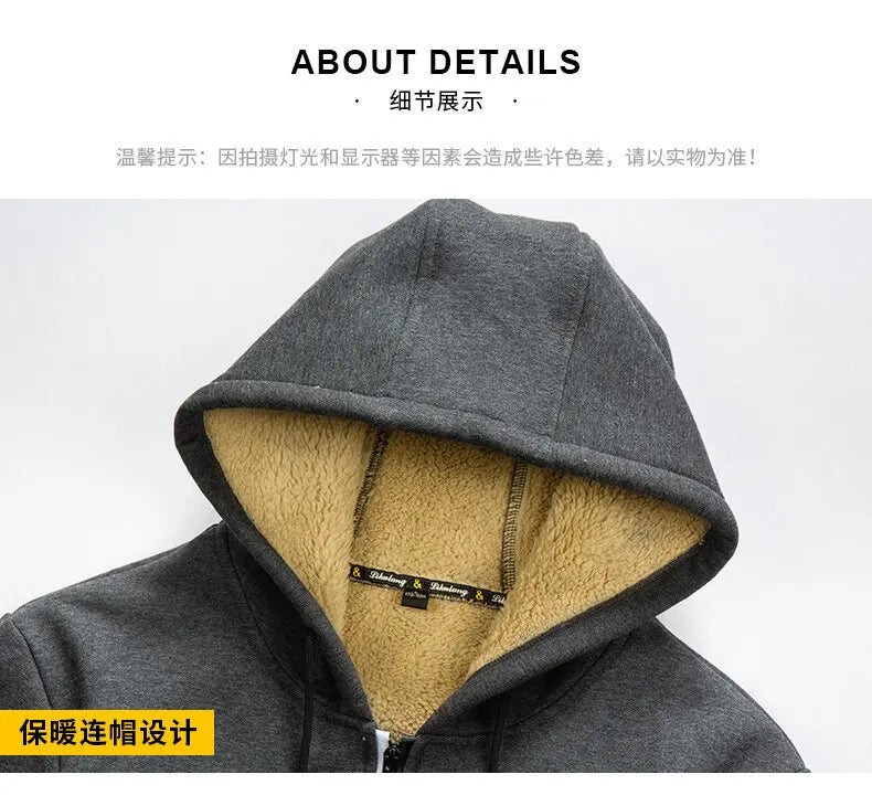 Winter Lambswool Coats Thicken Warm Jackets Long Sleeve Zipper Hoodies Casual Sports Fleece Coat Hooded Hunting Jacket