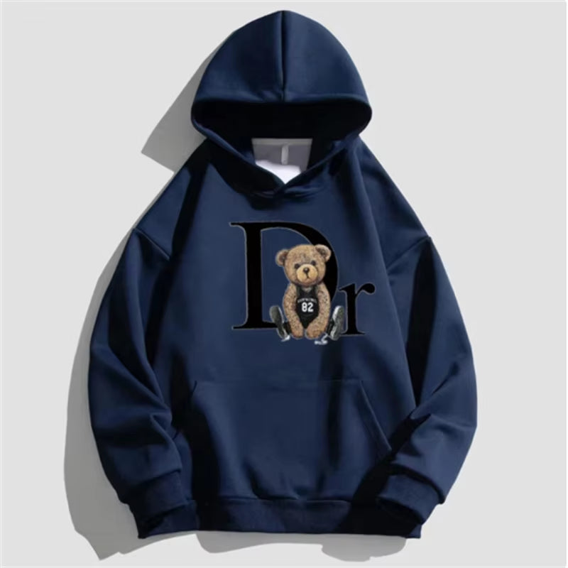 Unisex Letter Bear Print Hoodie, Pulôver Casual, Moda Natalícia, Solto Street Wear, Skate, Monocromático, Novo, Outono, 386